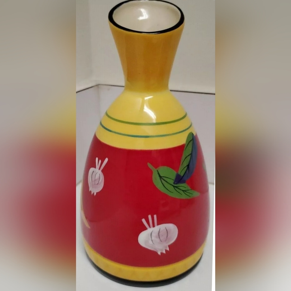 Vasconia Ceramic 7" Pitcher/ Vase Fiesta Red & Yellow Vegetable Decor Pre-owned
